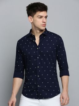 SHOWOFFFF - Mens Spread Collar Navy Blue Printed Shirt