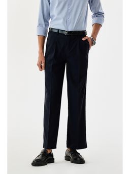 Snitch - Navy Solid Relaxed Formal Trouser for Men