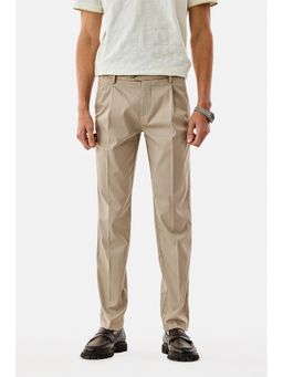 Snitch - Beige Plain Slim Casual Trouser for Men