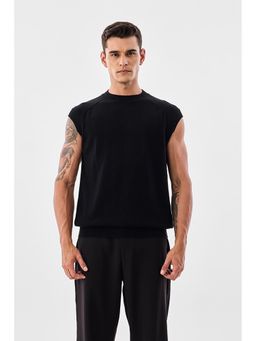 Snitch - Black Solid Sleeveless Relaxed Casual Core Lab Sweater for Men