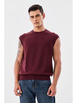 Snitch - Maroon Solid Sleeveless Relaxed Casual Core Lab Sweater for Men