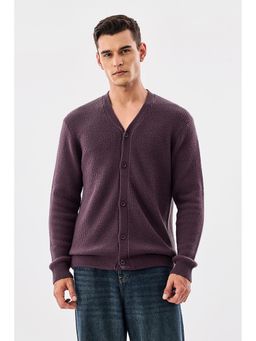 Snitch - Purple Full Sleeves Relaxed Casual Core Lab Cardigan for Men