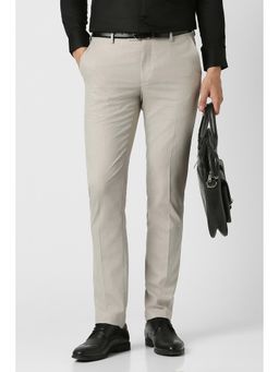 Peter England - Men Grey Textured Formal Trousers