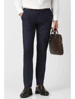 Peter England - Men Navy Solid Formal Trousers
