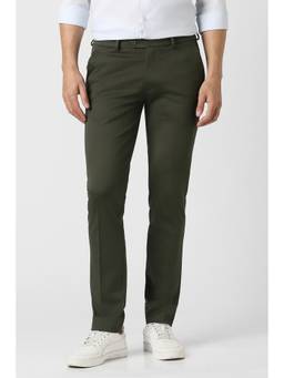 Peter England - Men Olive Solid Formal Trousers