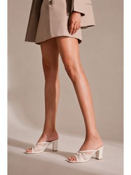SCENTRA - Womens White Block Heels