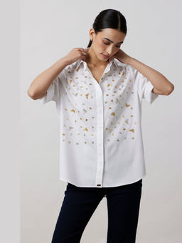 Pallavi Swadi - Emerald Floral White Shirt