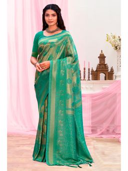 EXCLUSIVA - Turquoise Banarasi Saree with Unstitched Blouse