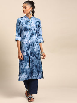 Gerua By Libas - Blue Printed Rayon Kurta