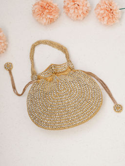 Fabbhue - Women Gold Hand Embroidered Wristlet Potli Bag