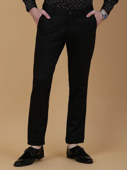 JB Studio - Men Cotton Solid Black Slim Fit Casual Trouser