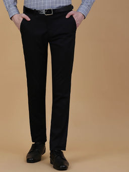 Greenfibre - Men Terry Rayon Solid Black Super Slim Fit Formal Trouser
