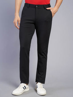 JadeBlue - Men Cotton Solid Black Regular Fit Casual Trouser