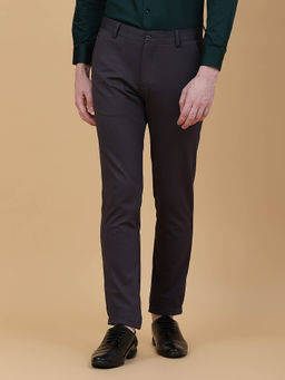 JB Studio - Men Cotton Solid Grey Slim Fit Formal Trouser