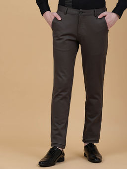 JB Studio - Men Cotton Solid Brown Slim Fit Formal Trouser