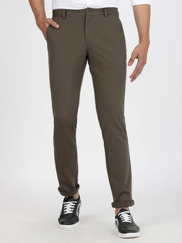 JadeBlue - Men Cotton Solid Olive Regular Fit Casual Trouser