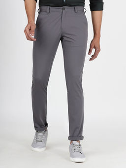 JadeBlue - Men Cotton Solid Grey Regular Fit Casual Trouser