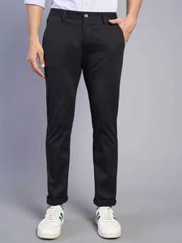 Greenfibre - Men Cotton Solid Black Super Slim Fit Casual Trouser