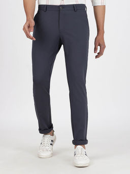 JadeBlue - Men Cotton Solid Grey Regular Fit Casual Trouser