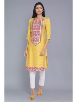 W - Yellow Printed Kurta