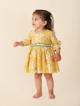 Fabindia - Yellow Rayon Blend Printed Dress