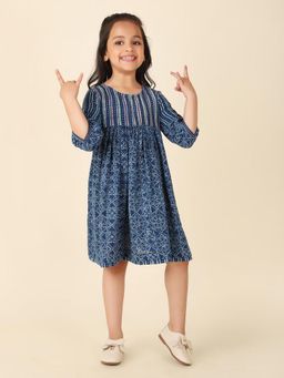 Fabindia - Blue Cotton Printed Dress