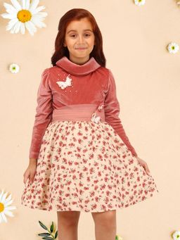 Cutecumber - Girls Winter Rust Color High Neck Knee Length A-Line Dress