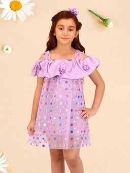Cutecumber - Girls Iridescent Foil Net Dress with Satin Ruffle Detail