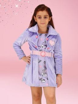Cutecumber - Girls Print Applique Sheath Dress with Coat and Belt