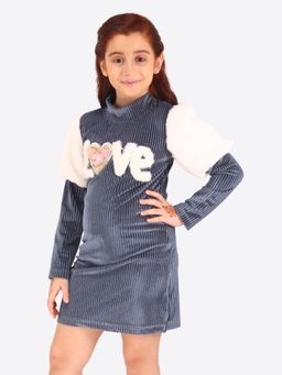 Cutecumber - Girls Velvet Sheath Dress with Applique Details