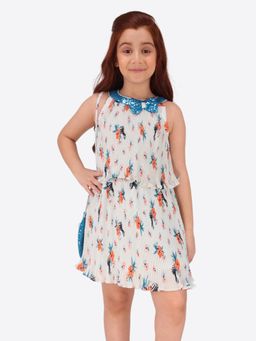 Cutecumber - Girls Multi-Color Floral Georgette Round Neck Shift Dress