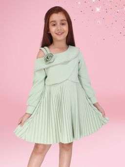 Cutecumber - Girls Green Fit and Flare Pleated Dress