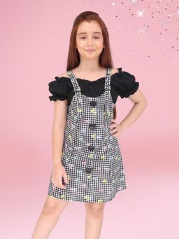 Cutecumber - Girls Floral Printed Cotton Poplin Fit and Flare Dress - Black
