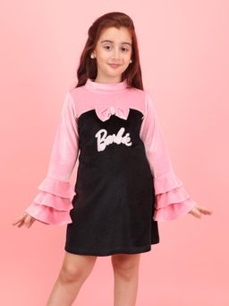 Cutecumber - Girls Pink Chenille Dress Tiered Ruffle Sleeves