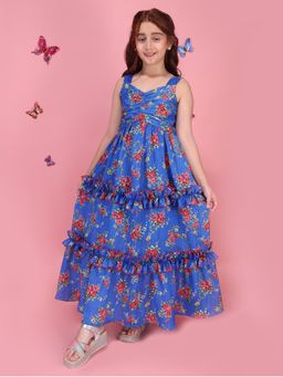Cutecumber - Girls Blue Floral Georgette Dress