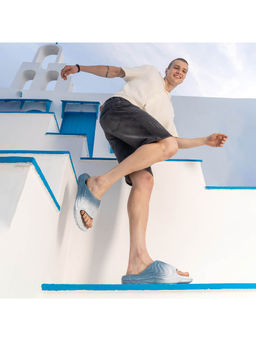 SOLETHREADS - Alligator White Blue Solid Men Sliders
