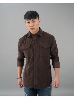ROOKIES - Brown Full Sleeves Corduroy Solid Casual Shirt