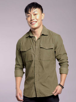 ROOKIES - Green Full Sleeves Corduroy Casual Shirt