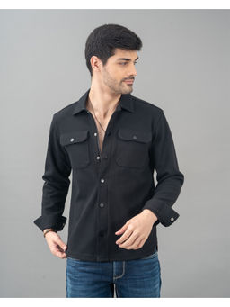 ROOKIES - Black Full Sleeve Textured Waffle Shacket Shirt