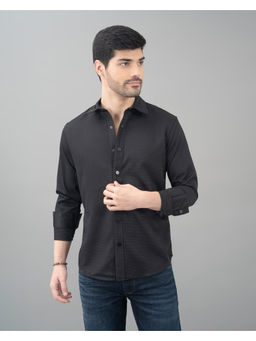 ROOKIES - Black Full Sleeve Textured Waffle Casual Shirt