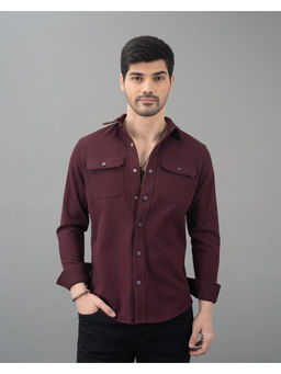 ROOKIES - Wine Full Sleeve Textured Waffle Shacket Shirt