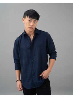 ROOKIES - Navy Blue Full Sleeve Textured Casual Shirt