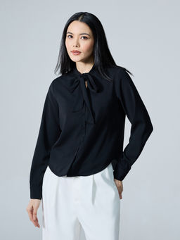 Twenty Dresses by Nykaa Fashion - Black Tie Up Neck Full Sleeves Shirt