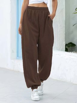 Outzidr - Brown Solid Streetwear Joggers with Elastic Waist
