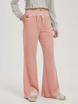 Outzidr - Pink Plush Fabric Flare Streetwear Jogger