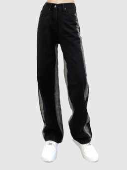 Outzidr - Black Dual Tone Washed Straight Denim