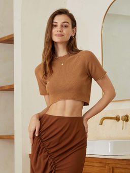 Outzidr - Cropped Brown Street Style Top