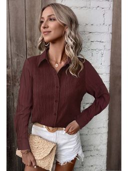Outzidr - Maroon Textured Button Down Vacay Shirt