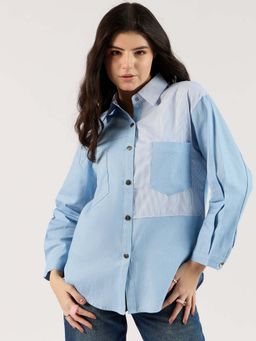 Outzidr - Light Blue Oversized Denim Casual Shirt