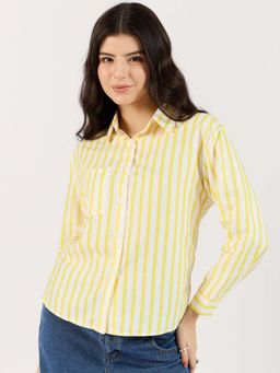 Outzidr - White Vacay Shirt with Yellow Stripes